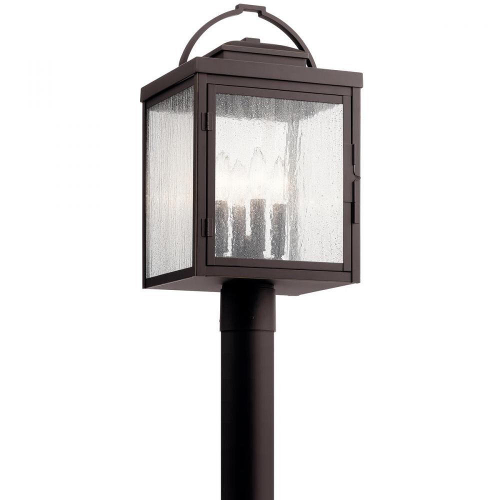 Carlson 19.5" 4 Light Post Light with Clear Seeded Glass in Rubbed Bronze