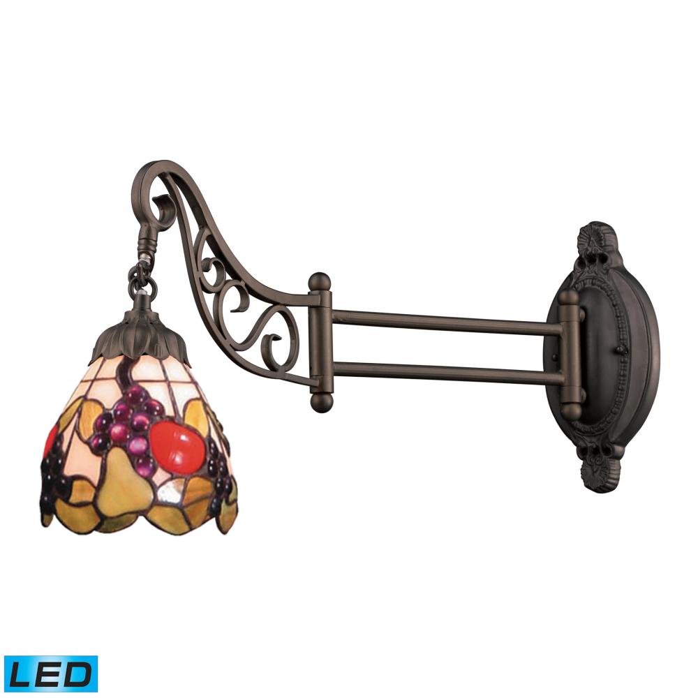 Mix-N-Match 1-Light Swingarm Wall Lamp in Tiffany Bronze and Tiffany Style Glass - Includes LED Bulb