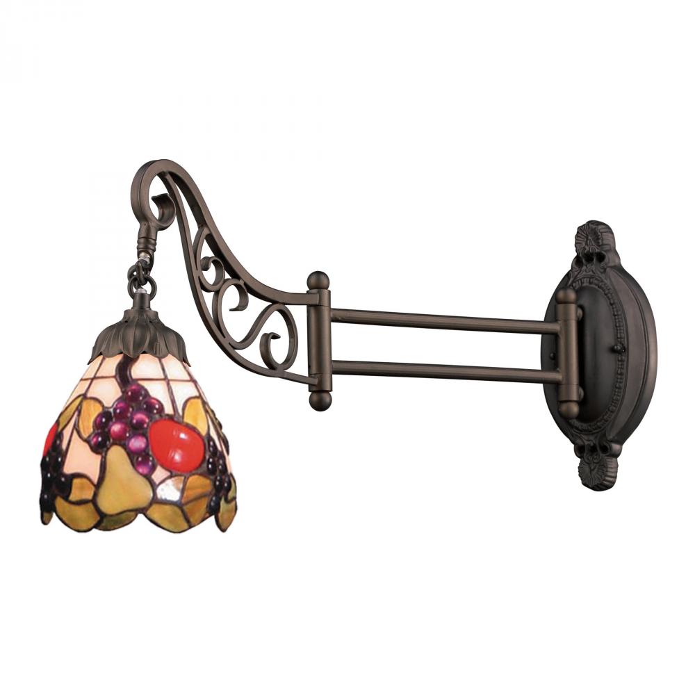 Mix-N-Match 1-Light Swingarm Wall Lamp in Tiffany Bronze and Tiffany Style Glass