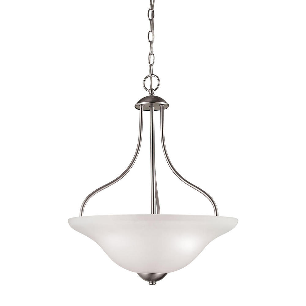 Conway 3-Light Pendant in Brushed Nickel with White Glass