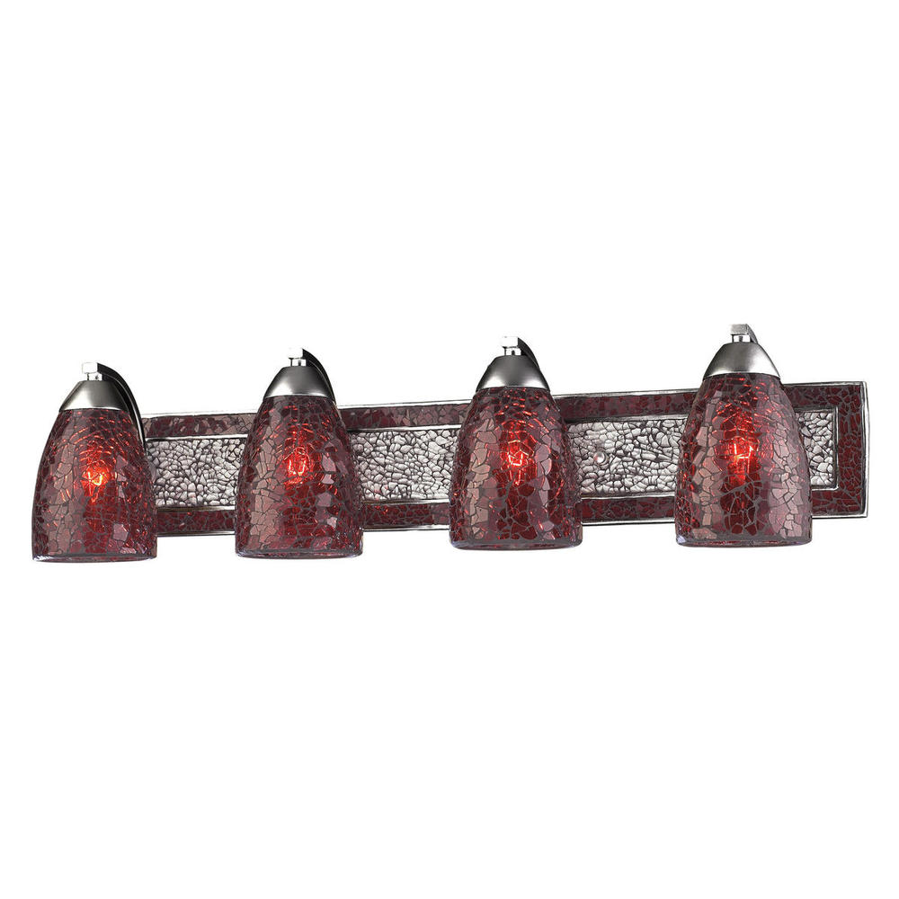 VANITY COLLECTION ELEGANT BATH LIGHTING 4-LIGHT RED CRACKLED GLASS AND BACKPLATE