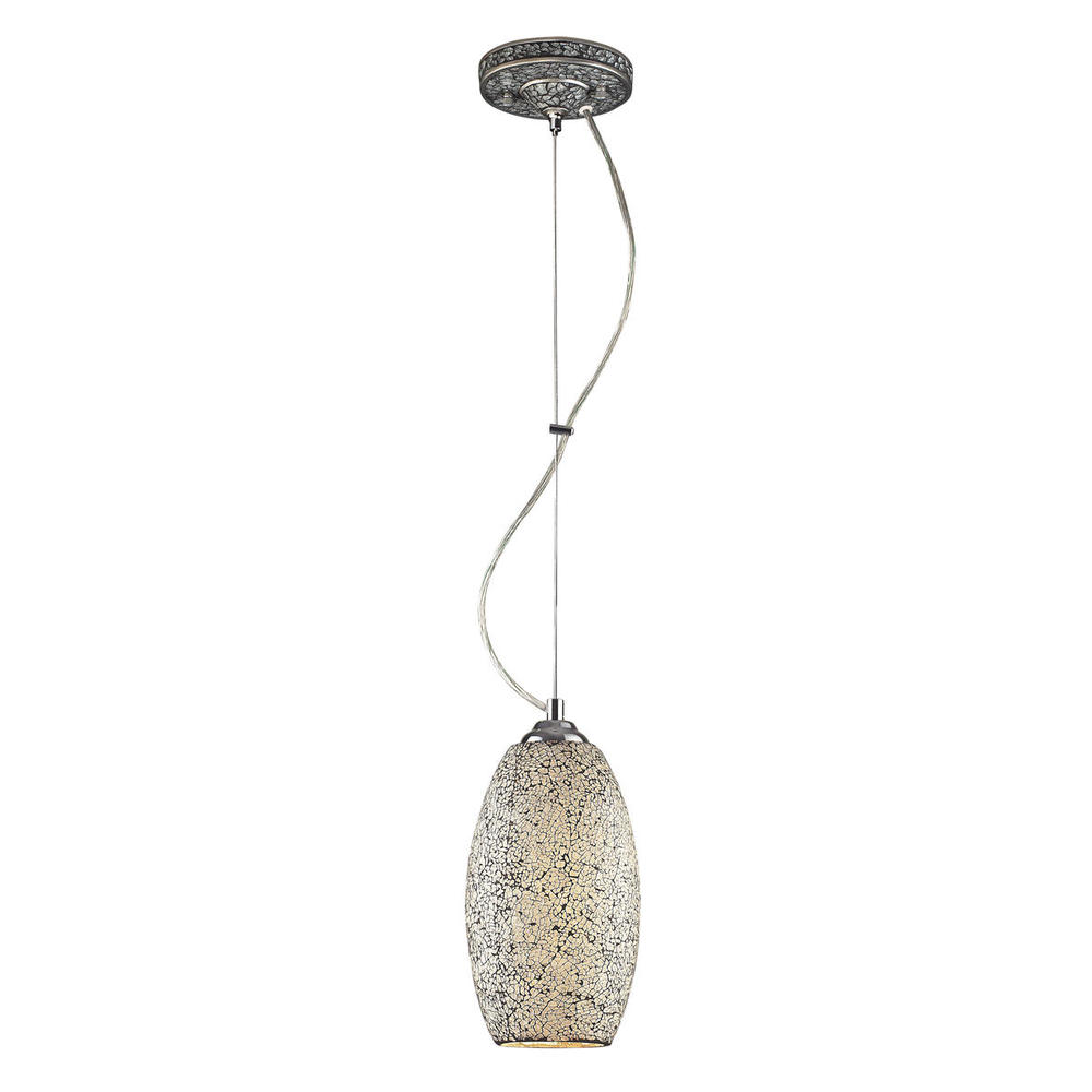 BELLISIMO COLLECTION 1-LIGHT PENDANT in SATIN SILVER with A WHITE CRACKLED GLASS