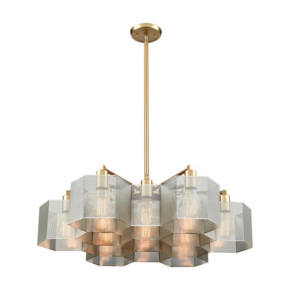 Compartir 13-Light Chandelier in Satin Brass with Perforated Metal Shade