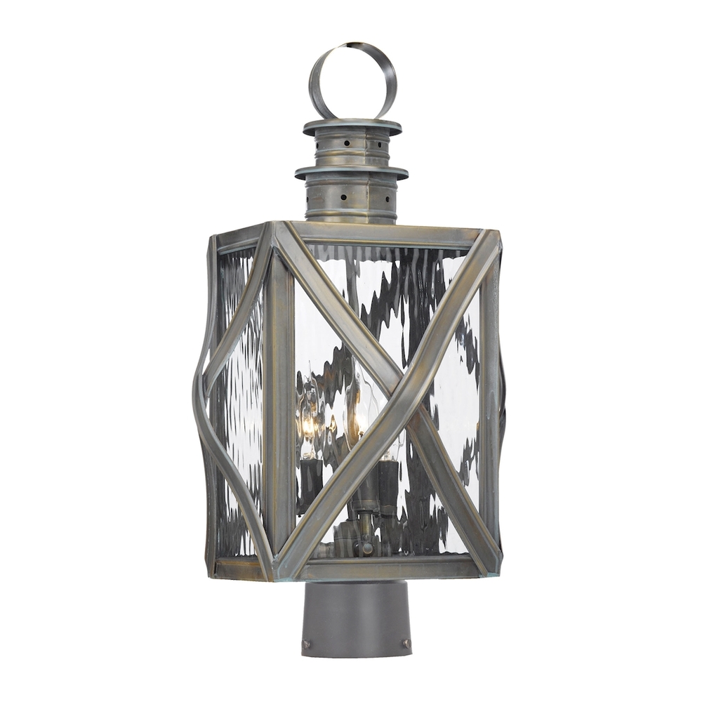 Artistic Lighting 3-Light Post Lantern in Olde Bay Finish with Clear Water Glass
