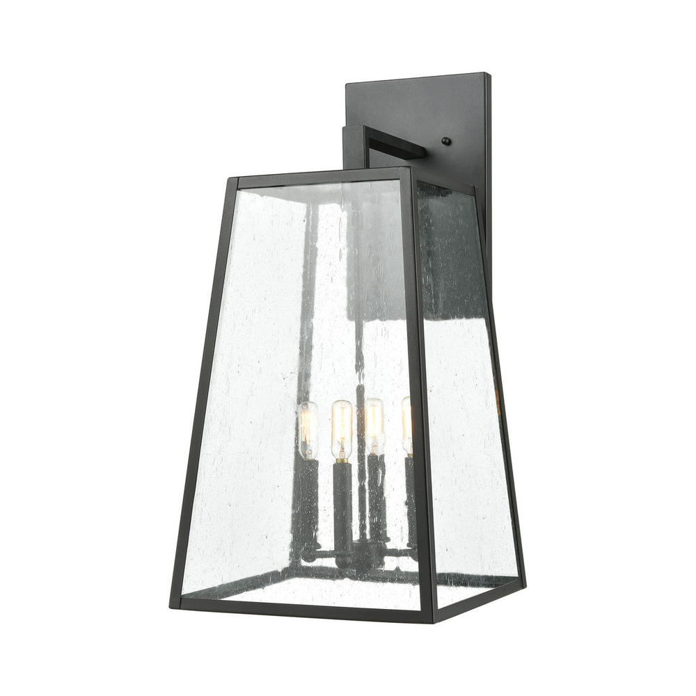Meditterano 4-Light Sconce in Matte Black with Seedy Glass