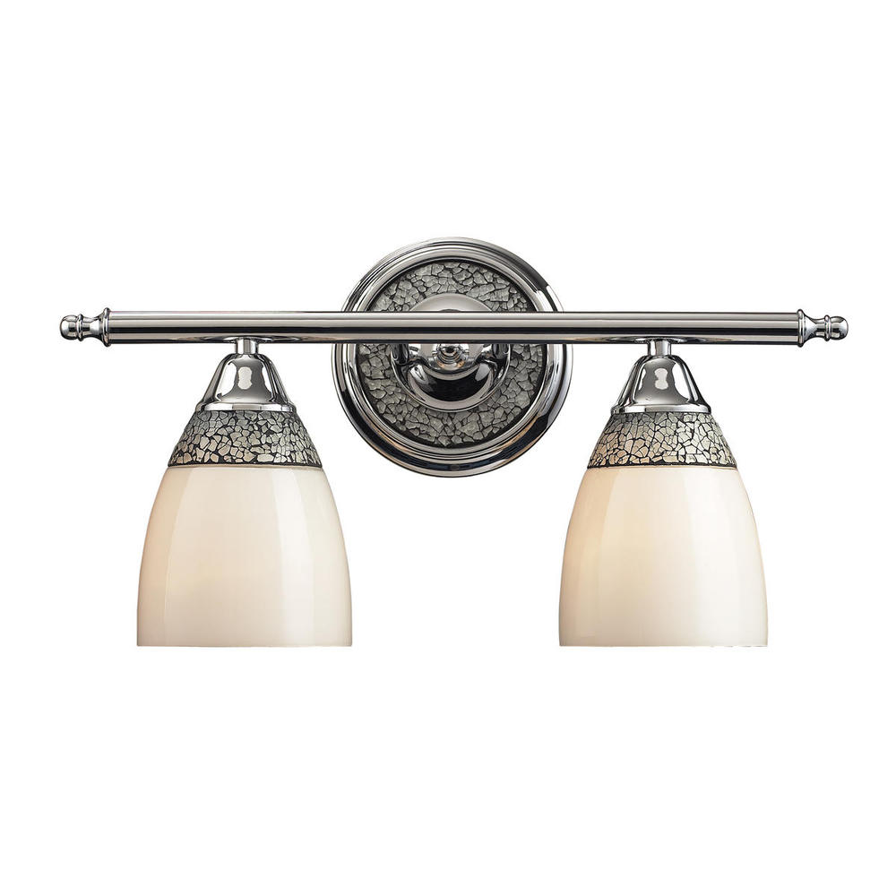 DIAMANTE COLLECTION-VANITY COLLECTION ELEGANT BATH LIGHTING 2-LIGHT CHROME FINISH with WHITE GLASS H