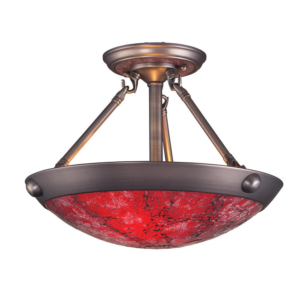 DIAMANTE COLLECTION 2-LIGHT SEMI-FLUSH MOUNT in AN ANTIQUE PEWTER FINISH with RO