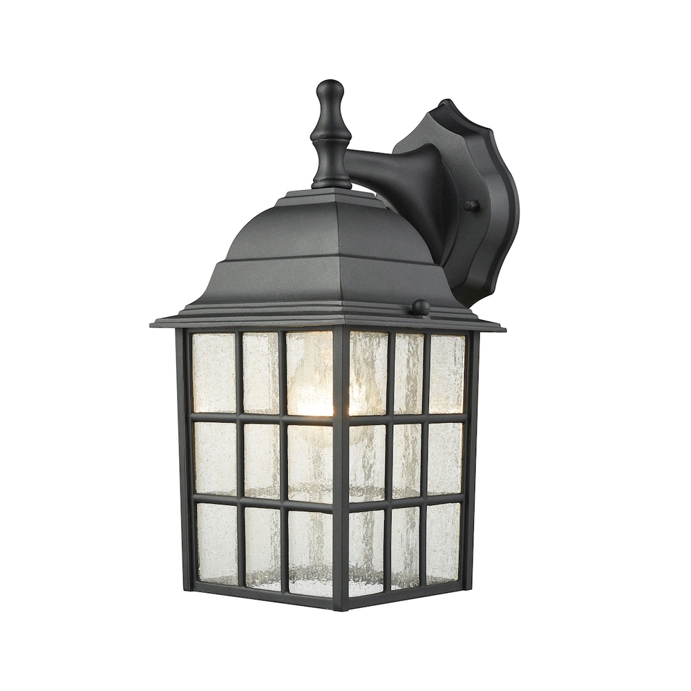 Holton 1-Light Outdoor Wall Sconce in Satin Black with Seeded Glass
