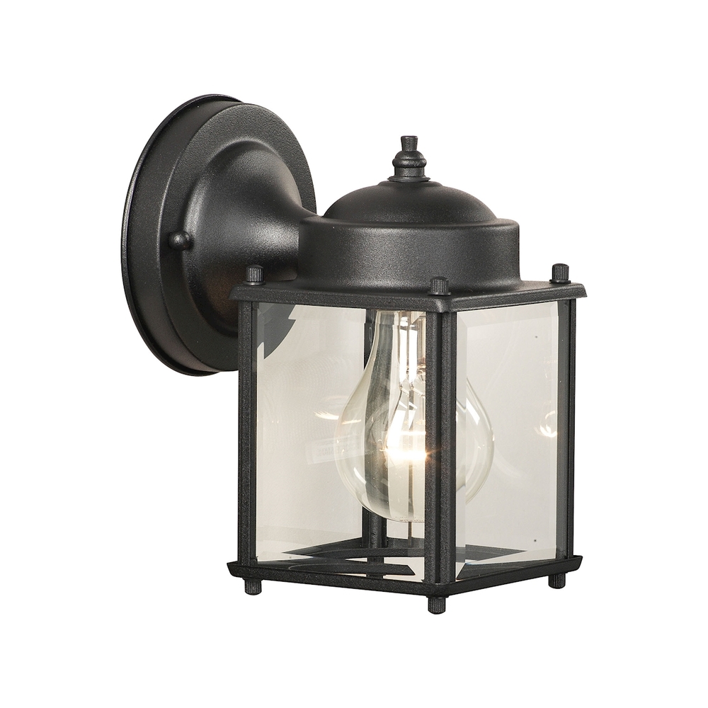 Outdoor Essentials 1-Light Outdoor Wall Lantern in Black with Clear Beveled Glass
