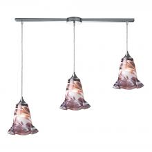 ELK Home Plus 31342/3L-VPUR - Vestido 3-Light Linear Pendant Fixture in Polished Chrome with Multi-colored Swirl Glass