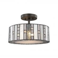 ELK Home Plus 70213/2 - Ethan 2-Light Semi Flush in Tiffany Bronze with Clear Ripple, Gray Art, and Mercury Glass