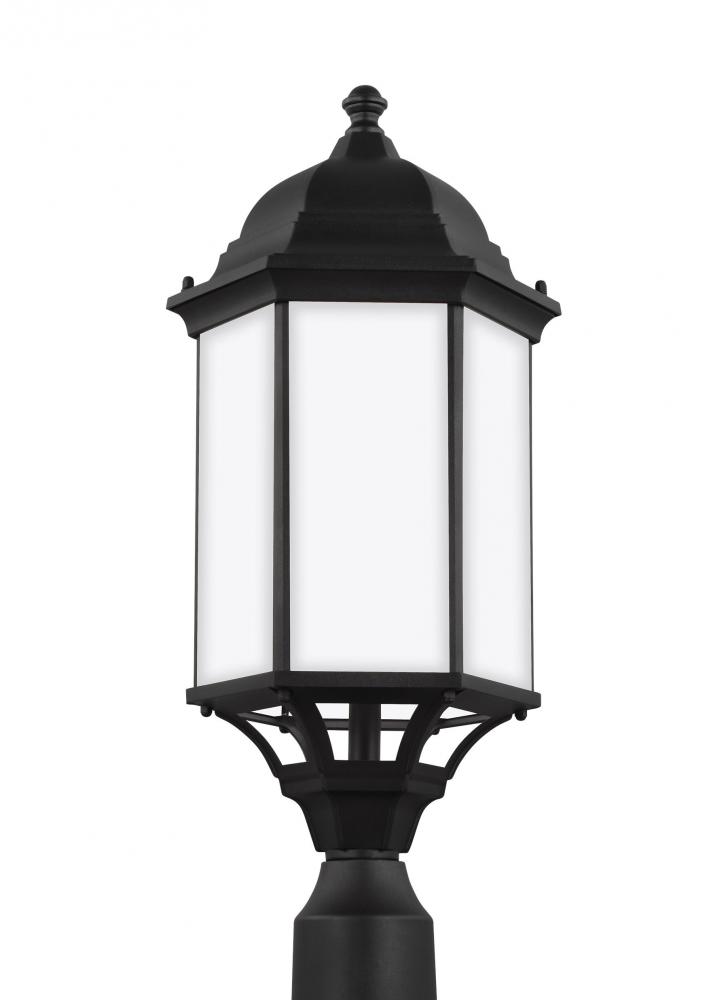 Sevier traditional 1-light outdoor exterior large post lantern in black finish with satin etched gla