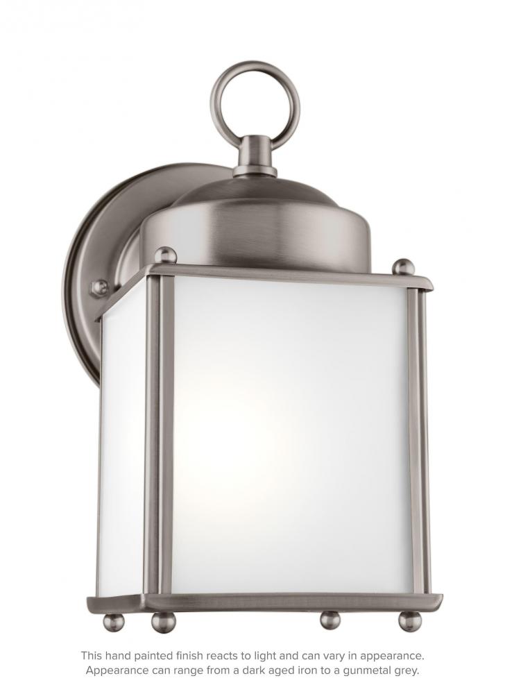 New Castle traditional 1-light outdoor exterior wall lantern sconce in antique brushed nickel silver