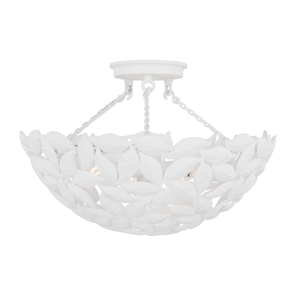 Kelan traditional dimmable indoor 3-light semi flush mount in a textured white finish with textured