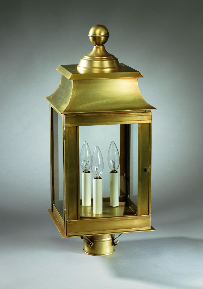 Pagoda Post Dark Brass Medium Base Socket With Chimney Clear Glass